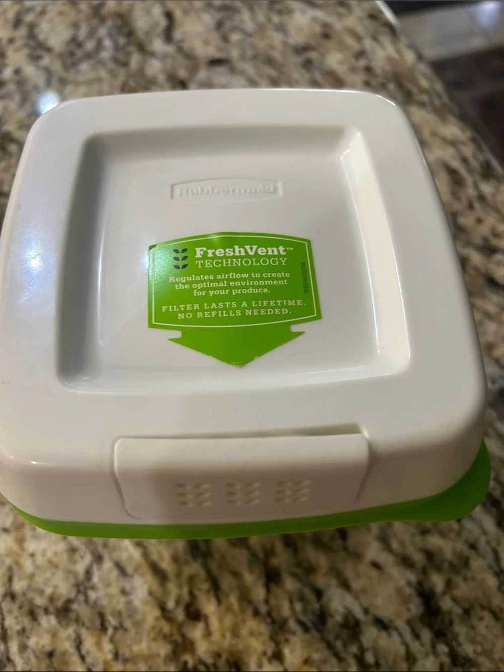 Rubbermaid Clear Food Storage Container with White and Lime Green Lid